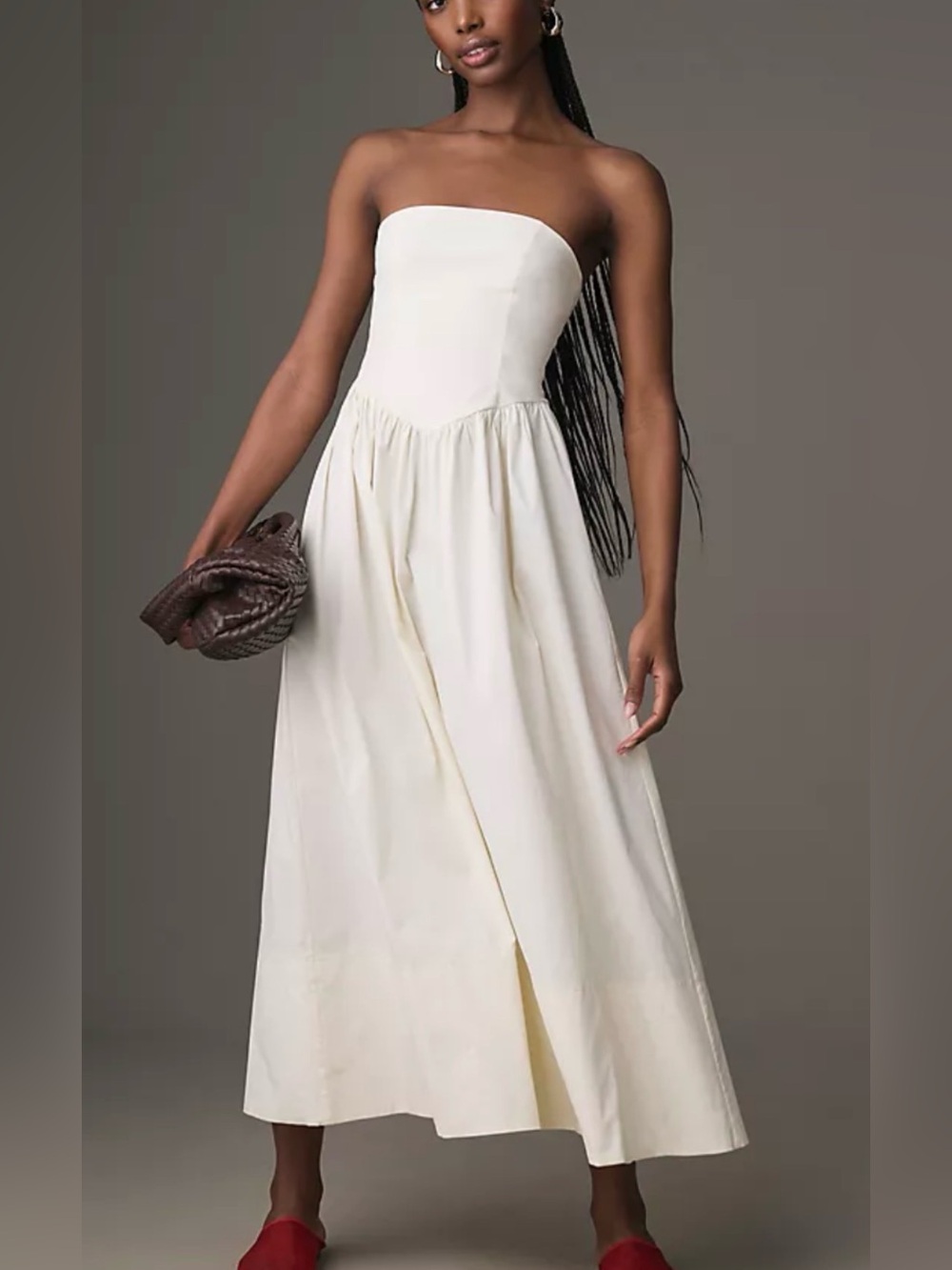 Strapless Cream Midi Dress with Sweetheart Bodice